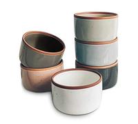 Mora Ceramic Ramekins - 8oz, Set of 6 - Small Oven Safe Baking Dishes/Cups - For Personal Pudding, Creme Brulee, Souffle, Serving Dip, Custard, Ice Cream - Single Mini Bowls - Assorted Neutrals
