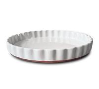 Mora Ceramic Tart Pan, 9.5 Inch Large Porcelain Baking Dish for Tarts, Quiche, Pie, Flan etc. Fluted Ruffled Edge, Oven, Microwave, Freezer, and Dishwasher safe - Great Gift For Bakers - Vanilla White