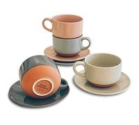 Mora Ceramics 8oz Cappuccino Mug Set of 4 - Ceramic Coffee Cups with Saucers - Microwave and Dishwasher Safe, Perfect For Tea, Espresso, Latte - Porcelain Mugs for Kitchen or Cafe - Assorted Neutrals