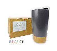 Mora Double Wall Ceramic Coffee Travel Mug with Lid, 14 oz, Portable, Microwave, Dishwasher Safe, Insulated Reusable Tall Cup, Splash Resistant Lid - To Go Tumbler for Car Cup Holder, Nightwaves