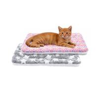 MORA PETS 2Pcs 18" Cat Bed Mat with Star Pattern, Short Plush Cat Cushion Pad for Indoor Cats, Washable Small Cat Blanket Bedding for Crate Carrier, Reversible Grey+Pink 45x37cm