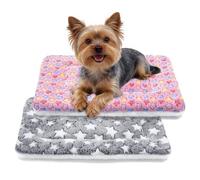MORA PETS 2Pcs 24" Dog Crate Mat with Star Print, Short Plush Puppy Mattress for Medium Dogs, Washable Dog Bed Pad for 24in Kennel, Reversible Grey+Pink 60x46cm