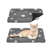 MORA PETS 2Pcs Cat Bed Mattress 56x33cm for Cats & Small Dogs, Soft Fleece Dog Crate Mat, Washable Kitten Blanket & Puppy Pad with Cute Star Pattern & Anti-Slip Bottom, Grey, 22Inch