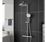 MORADO Thermostatic Shower Mixer Set,Thermostatic Mixer Tap,Adjustable Height Rainfall Spray and Multifunctional Handheld Shower Unit Included,Shower Riser Rail Set,Chrome,Round Shape