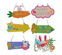 Morain 6pcs Happy Easter Sign Wooden Hanging Eggs Ornaments Wall Door Decorative Hanger Home Decoration Photo Prop Easter Hanging Ornament
