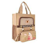 Morain Cartoon Print Canvas Bag with Side Pockets Students Books Bag Top Handle Detachable Pen Case School Supplies Students Books Cartoon Print Canvas Detachable Pen Case Top Handle