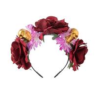 Morain Flower&Skull Thin Side Headband Halloween Hair Hoop With Veil Fashion Women Wedding Party Hairstyle Headwear Lightweight Halloween Flower Hairband