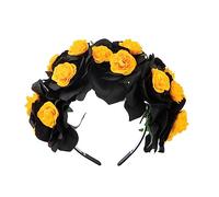Morain Flower&Skull Thin Side Headband Halloween Hair Hoop With Veil Fashion Women Wedding Party Hairstyle Headwear Lightweight Halloween Flower Hairband
