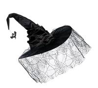 Morain Halloween Witch Hat With Mesh Spiderweb Party Wizard Hat Unisex Pointed Witch Caps Adult Teens Cosplay Costume Headpiece Halloween