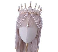 Morain Luxurious Pearls Crowns Cosplay Headpieces Headdress Alloy Hair Accessory Party Headwear For Photography And Prom Western Tassels Headpiece