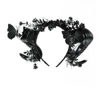 Morain Sophisticated Sheep Horn Headband Mysterious Rose Design For Halloween Event Music Festivals And Fashion Outfits Dark Floral Headpiece