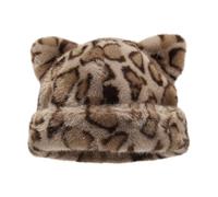 Morain Warm Ushanka Bear Hat With Ear Furry Caps Cartoon Ear Hat Leopards Print Winter Plush For Casual Wear Leopard Print Plush
