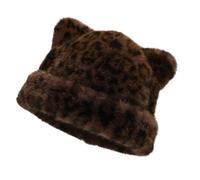 Morain Warm Ushanka Bear Hat With Ear Furry Caps Cartoon Ear Hat Leopards Print Winter Plush For Casual Wear Leopard Print Plush