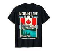 Moraine Lake Alberta Canada Flag Mountains Lake Retro Art T-Shirt