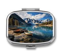 Moraine Lake Canoes Pill Box 2 Compartment Small Square Pills Case Portable for Pocket Pill Organizer Travel Metal Pill Holder for Office Home Vitamin Medicine Fish Oil