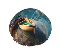 Moraine Lake Canoes Shower Cap for Women Double Layers Thick Hair Caps Reusable Waterproof Bath Caps with Elastic Band Hair Hat Washable Shower Hat for Men Women Spa Salon
