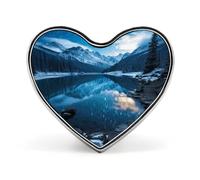 Moraine Lake in A Starry Winter Night Button Pin Heart Shape Alloy Lapel Pins Badges Novelty Funny Enamel Pins Personalized Pinback Button Badges Cute Heart Brooche for Jackets Bags