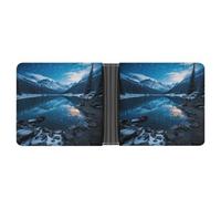 Moraine Lake in A Starry Winter Night Leather Wallet Double-Sided Different Images Bifold Wallet Ultra Strong Stitching Slim Wallets