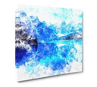 Moraine Lake in Banff Canada Watercolour Canvas Print | Gallery Wrapped 30mm Frame Wall Art | 20x20 inches | Ready to Hang | Modern Landscape Picture | Living Room Bedroom Lounge Office
