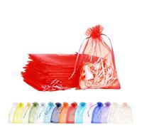 MORAINJAY 100pcs Red Organza Gift Bags,7x9cm Small Organza Favor Bags,Wedding Jewelry Pouches with Drawstring,Mesh Candy Favour Bag Party Sweet Bags for Birthday,Wedding,Christmas,Gift Wrapping