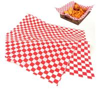 MORAINJAY 100Pcs Red White Checkered Greaseproof Paper Sheets,Wax Paper Sheets for Food Chips,Wrapping Paper Sheets Waterproof Basket Liners Oil-Proof Baking Paper for Burger Sandwich Food(30x30cm)
