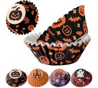 MORAINJAY 100pk Halloween Cupcake Cases,Standard Cupcake Liners,Muffin Liners Baking Cups,Black Pumpkin Wrappers Paper Halloween Cake Decorations for Trick or Treat Themed Party Supplies