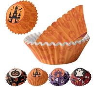 MORAINJAY 100pk Halloween Cupcake Cases,Standard Cupcake Liners,Muffin Liners Baking Cups,Orange Bat Wrappers Paper Halloween Cake Decorations for Trick or Treat Theme Party Supplies