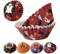 MORAINJAY 100pk Halloween Cupcake Cases,Standard Cupcake Liners,Muffin Liners Baking Cups,Red Ghost Wrappers Paper Halloween Cake Decorations for Trick or Treat Theme Party Supplies