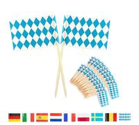 MORAINJAY 100pk Oktoberfest Toothpicks Flag,Cocktail Toothpicks,Bavarian Flag Cake Topper Picks,Blue and White Checkered Flag Beer Flag Cupcake Toppers Mini Food Fruits Toothpick for Oktoberfest Party