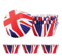 MORAINJAY 100pk Union Jack 80th VE/VJ Day Anniversary Cake Cups,British Flag Paper Baking Cases Muffin Cases,Non-Toxic Odorless,Standard Size Patriotic Party Supplies