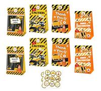 MORAINJAY 12 Pcs Construction Paper Bags, Truck Theme Party Goodie Bags, Kids Birthday Gift Treat Bag, Boys and Girls Party Favour Decoration Supplies, with 18 Stickers