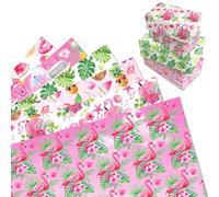 MORAINJAY 12 Sheets Flamingo Wrapping Paper, Flamingo Birthday Gift Wrap, Hawaiian Wrapping Paper for Girls Kids Women, Tropical Summer Party Supplies, 68x50cm