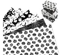 MORAINJAY 12 Sheets Halloween Wrapping Paper, Halloween Black Present Wrapping Paper, White Ghost Bat Spider Web Gift Wrap, for Kids Birthday or Trick or Treat Party 68 x 50cm