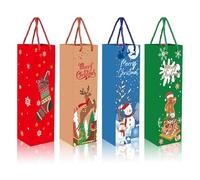 MORAINJAY 12pk Christmas Wine Bottle Gift Bags,Xmas Bottle Bags for Wine,Kraft Paper Wine Bottle Bag with Handles,New Year Xmas Wine Tote Bags for Red Wine Whiskey Champagne Gifts Wrapping,Wedding