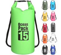MORAINJAY 15L Green Dry Bags, Waterproof Bag with Long Adjustable Shoulder Strap,Large/Small Capacity 2L 5L 10L 15L 20L 30L Dry Sack for Outdoor Camping,Rafting,Swimming,Boating,Surfing