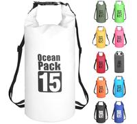 MORAINJAY 15L Waterproof Dry Bag White with Backpack Straps for Kayaking | Welded 500D PVC and Roll Top Closure for Paddle Boarding, Canoeing, Boat Trips, Beach Days and Camping