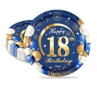 MORAINJAY 16 Piece Plates for 18th Birthday Party, 7 Inches/18 cm, Blue Gold Paper Plate, Dessert Plate, Tableware Tray for 18th Birthday Decoration, Men and Women