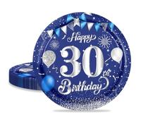 MORAINJAY 16pc Navy Blue Silver 7in Paper Plates for 30th Birthday Party, Small Plates for Men, Women, Him, Her