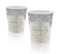 MORAINJAY 16pc Silver & Gold Birthday Party Cups, 9oz, Disposable, Paper, Variety Pack