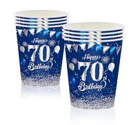 MORAINJAY 16Pcs 70th Birthday Cups, 9oz/250ml Navy Blue Silver Paper Cups for Party, Men Women Her Him, Party Supplies Table Decor