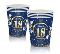 MORAINJAY 16Pcs Birthday Cups for 18,9oz/250ml Navy Blue Paper Cups for 18th Birthday Party,Party Cups for Men Women Her Him,Birthday Party Supplies Table Decor