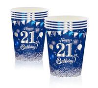 MORAINJAY 16Pcs Birthday Cups for 21,9oz/250ml Navy Blue Silver Paper Cups for 21st Birthday Party,Party Cups for Men Women Her Him,Birthday Party Supplies Table Decor
