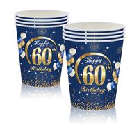 MORAINJAY 16Pcs Birthday Cups for 60,9oz/250ml Navy Blue Paper Cups for 60th Birthday Party,Party Cups for Men Women Her Him,Birthday Party Supplies Table Decor