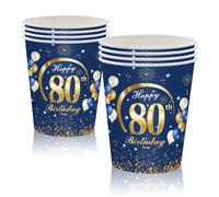 MORAINJAY 16Pcs Birthday Cups for 80,9oz/250ml Navy Blue Paper Cups for 80th Birthday Party,Party Cups for Men Women Her Him,Birthday Party Supplies Table Decor