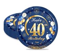 MORAINJAY 16Pcs Birthday Plates for 40,Navy Blue 9inch Paper Plates for 40th Birthday Party, Small Paper Plates for Men Women Her Him,Birthday Party Supplies Table Decor