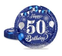 MORAINJAY 16Pcs Navy Blue Silver 7inch Paper Plates for 50th Birthday Party, Small Plates for Men Women, Party Supplies Table Decor