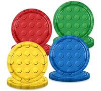 MORAINJAY 16Pcs Party Plates,Building Blocks Paper Plate,7inch Colorful Building Blocks Themed Plates for Kids,Table Decorations for Boys Girls Birthday Party Supplies for 16 Guests