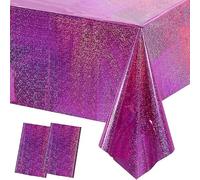 MORAINJAY 2 Pack Glitter Table Cloth,Rose Red Plastic Glitter Tablecloth for Iridescent Party,137x274cm Shiny Table Cover,Diamond Foil Rectangular Tablecloth for Wedding,Birthday, Garden Party Decor