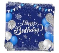 MORAINJAY 20Pcs Birthday Napkins,Navy Blue Silver Serviettes of 6.5inch for Birthday Party,Party Paper Napkins for Men Women Her Him, Birthday Party Supplies Table Decor