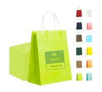 MORAINJAY 20Pcs Fluorescent Green Paper Gift Bags, Small Party Bags for Kids, 15x8x21cm Sweet Bags With Handles, Colorful Bags for Presents, Birthday, Wedding, Christmas